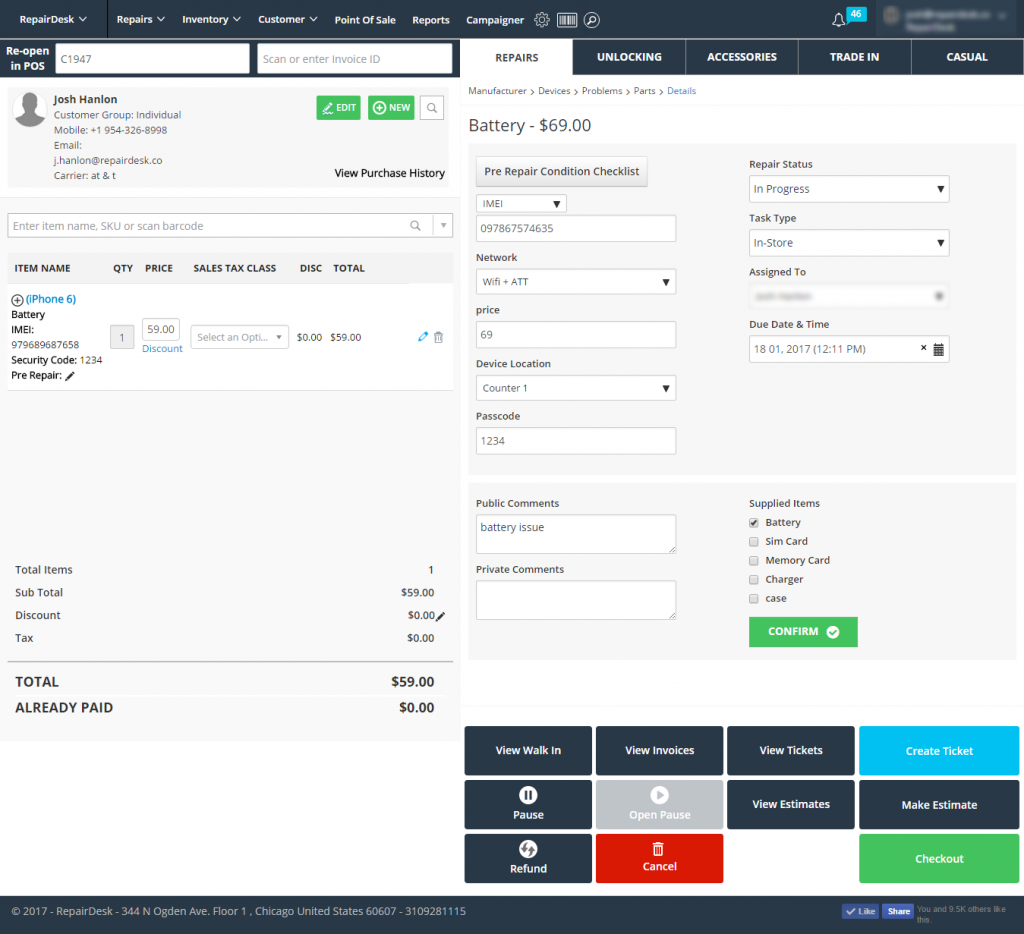 repairdesk self check in widget