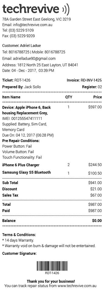 repairdesk thermal receipt