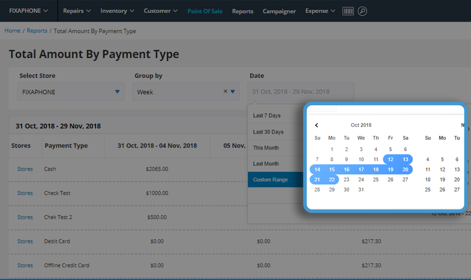 custom date selection