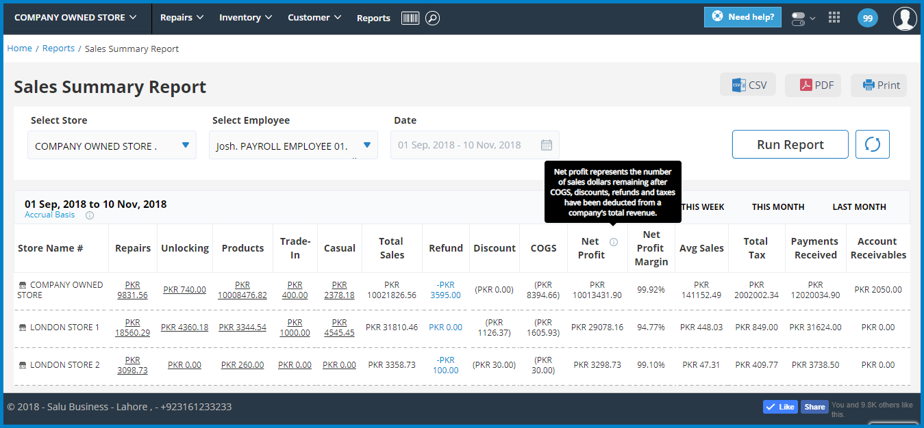 Sales Summary Report