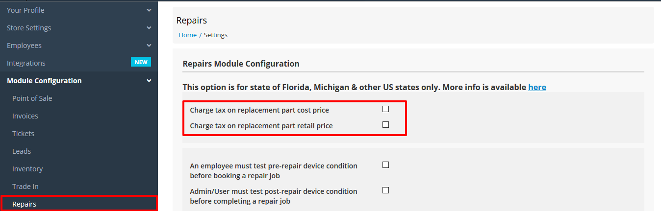 RepairDesk iPad POS Register tax trigger v4.5