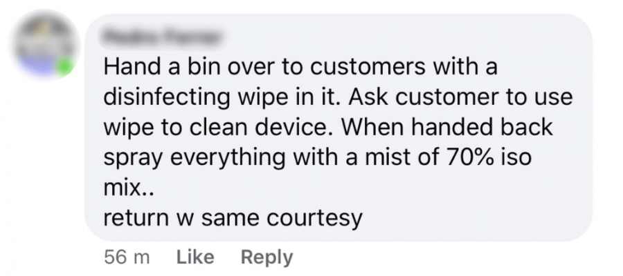keep wipes and disinfectants on-hand when receiving a device