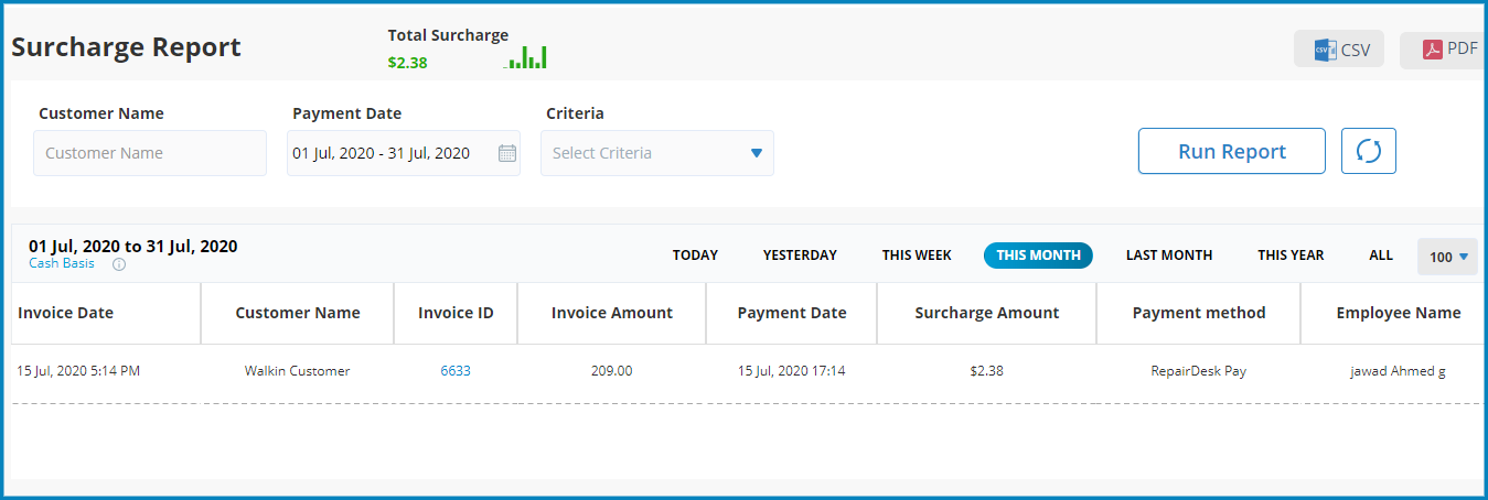 Surcharge Report -RepairDesk