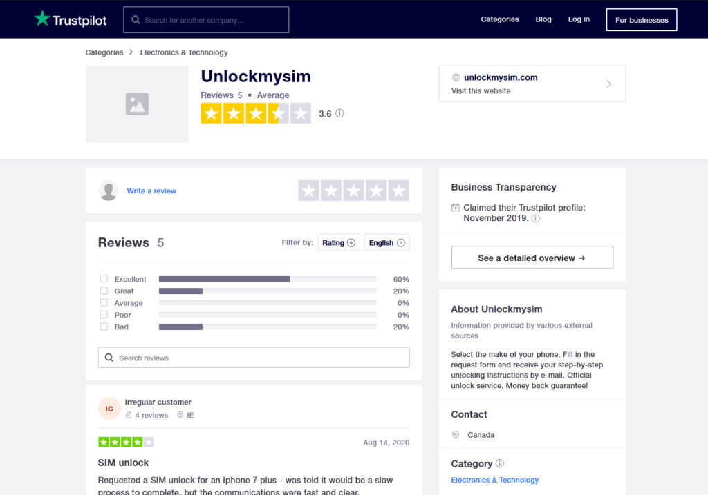 UnlockMySIM reviews on TrustPilot for best network unlocking websites